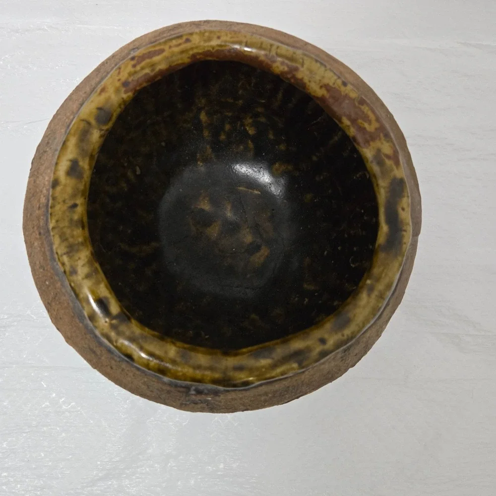 Vintage Japanese Studio Stoneware Lidded Bowl Pottery Green Marked